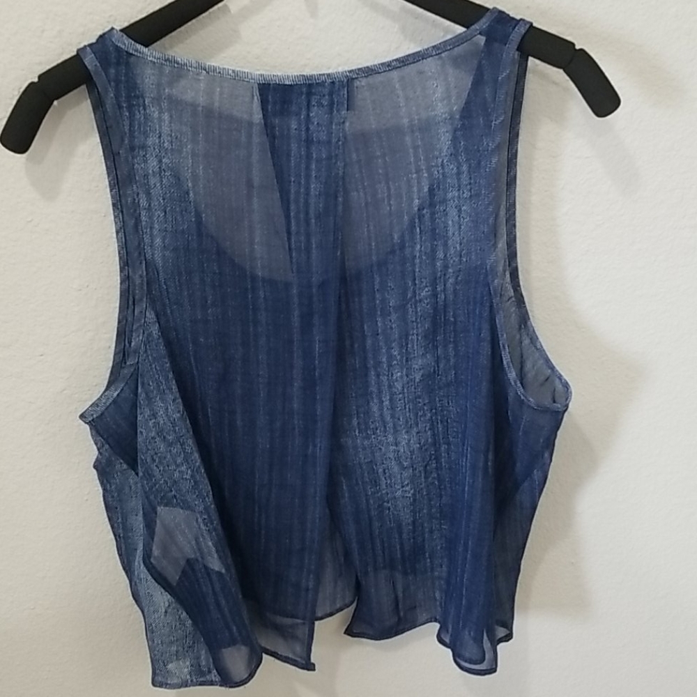 Joseph Ribkoff Sheer Denim Pattern Open Back 12 - Picture 5 of 5